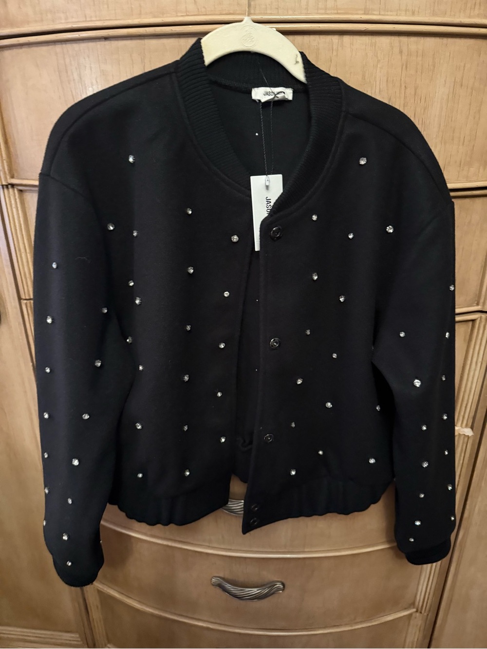 Jason Wu Black Bomber Jacket with Crystal Studs